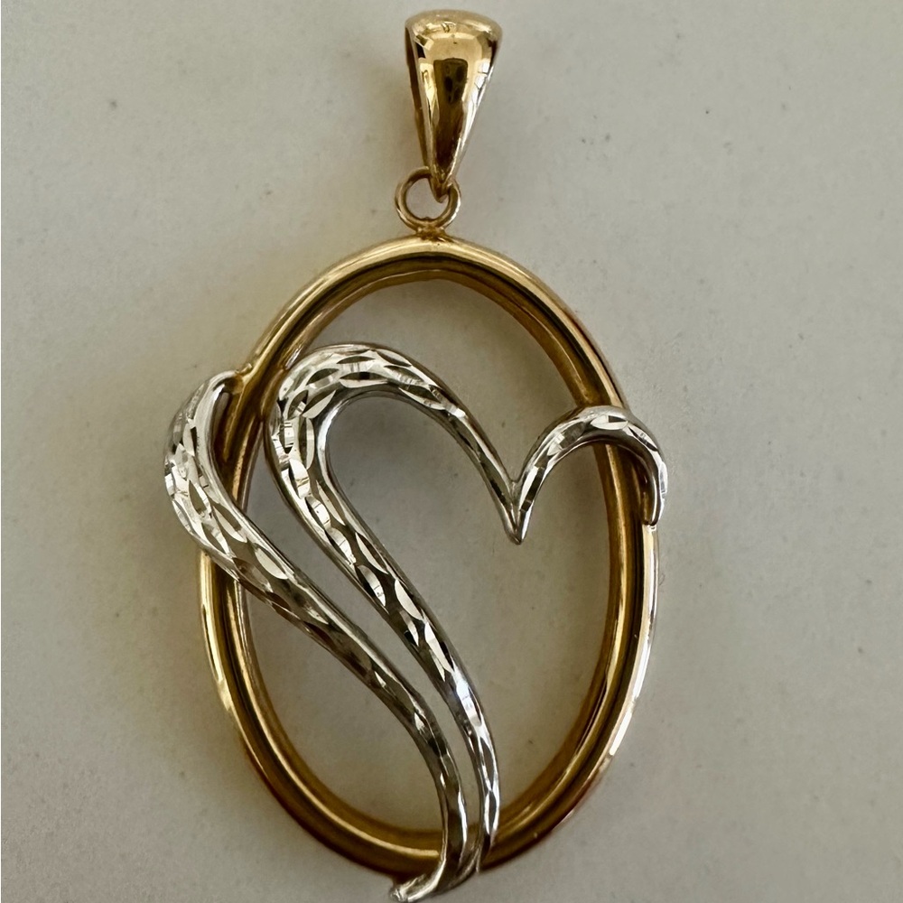 USA Gold 14k Two-Tone Oval Heart Pendant